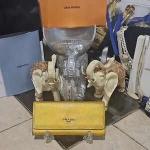Prada Safiano Metallic Gold Leather Continental Wallet VGUC